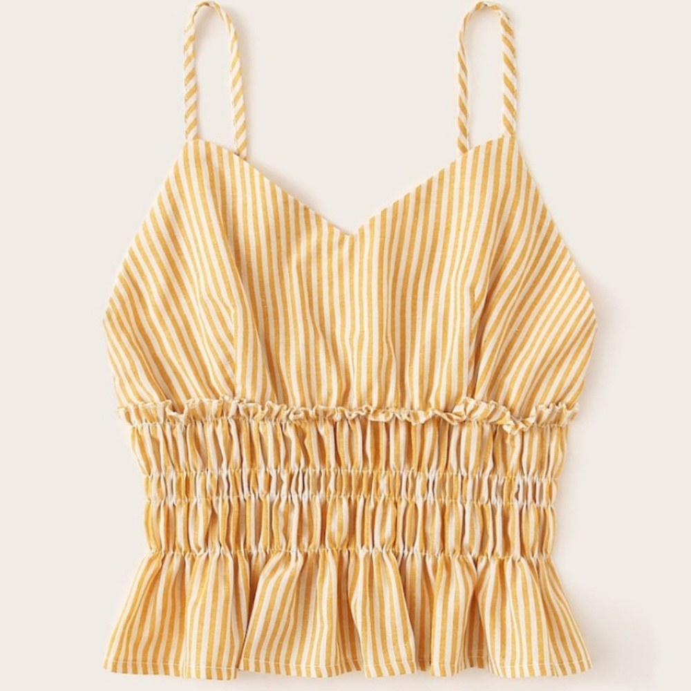 Striped Yellow Ruffle Hem Cami Top